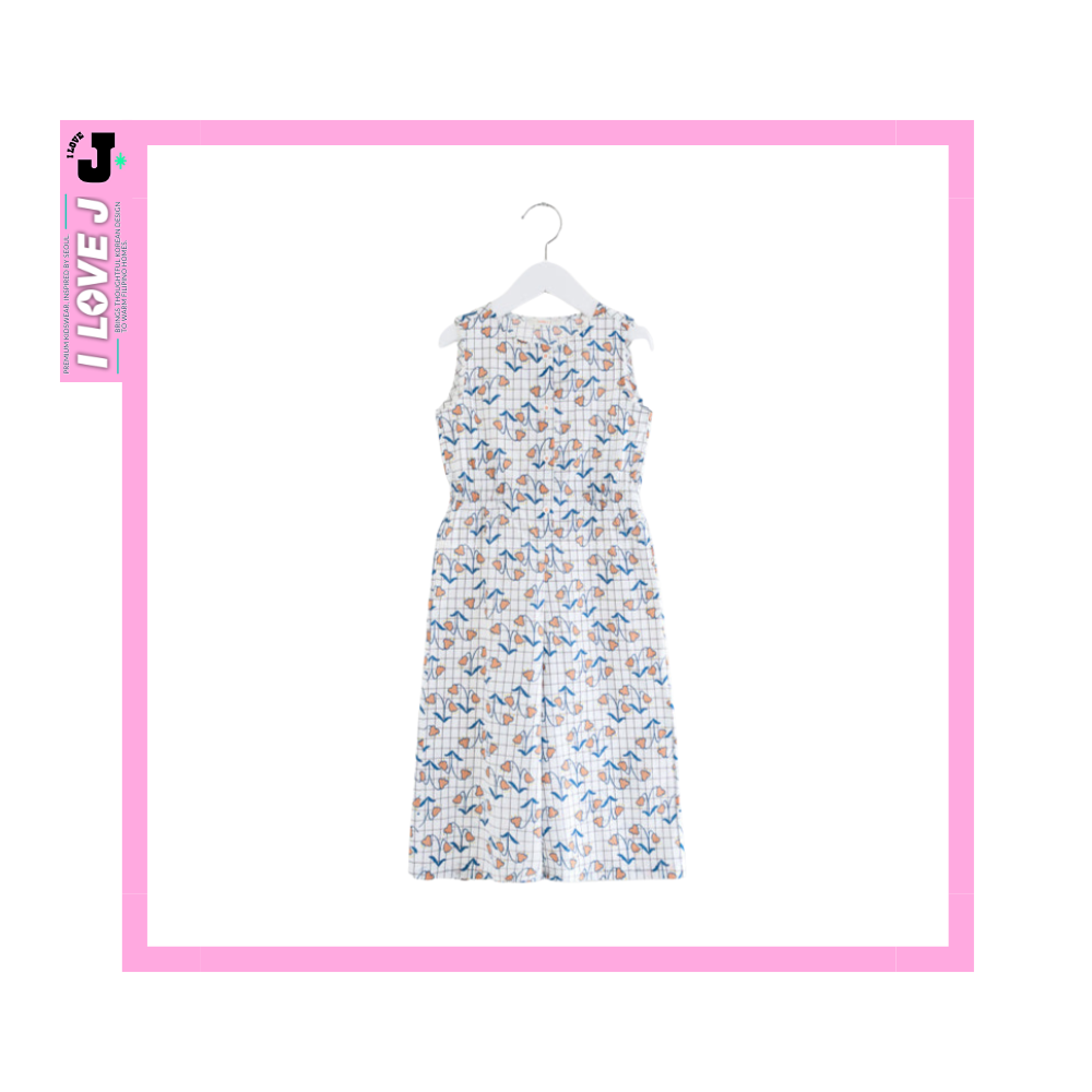 I LOVE J Kids MINA Lightweight Cotton Checkered Floral Jumpsuit | Ages 3-11