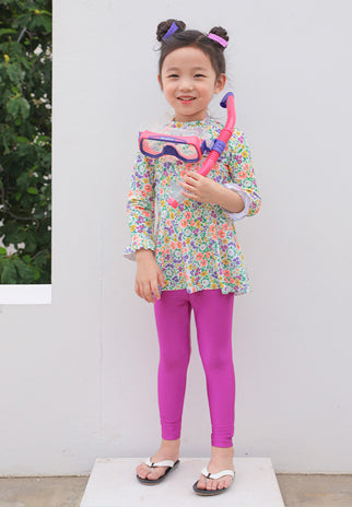 ILOVEJ Girls Flower Love One-Piece Rash Guard Swim Set UV Protection Quick-Dry Swimwear for Kids | Ages 4–12