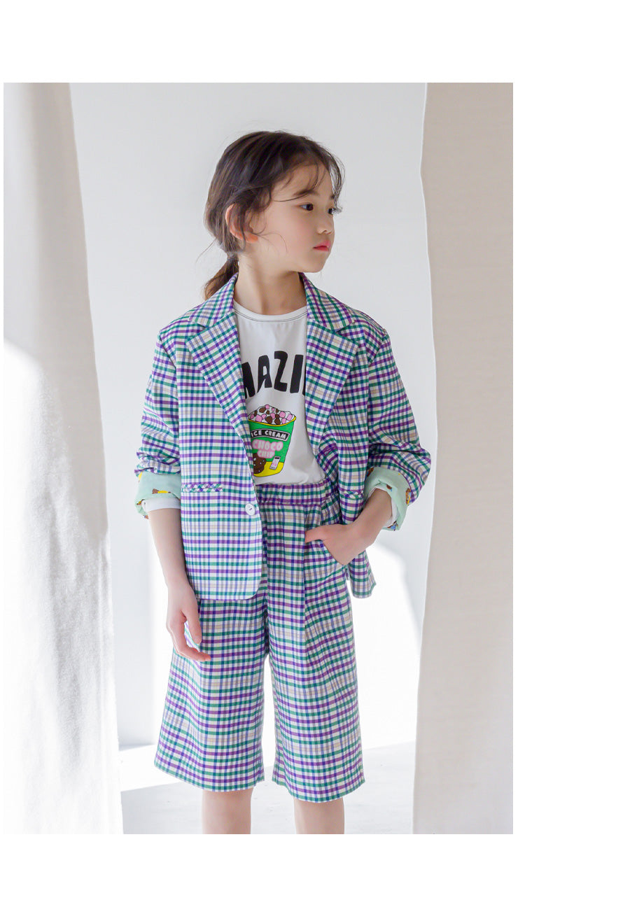 [PRE-ORDER] Kids Unisex Checkered Suit Jacket – Stretch Plaid Blazer