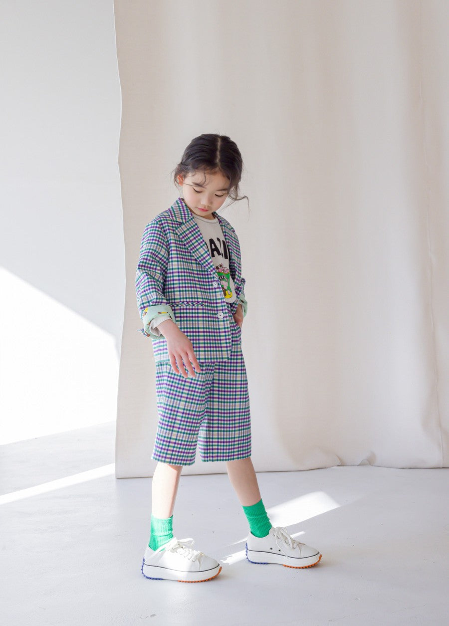 [PRE-ORDER] Kids Unisex Checkered 3/4 Pants – Stretch Plaid Cropped Trousers
