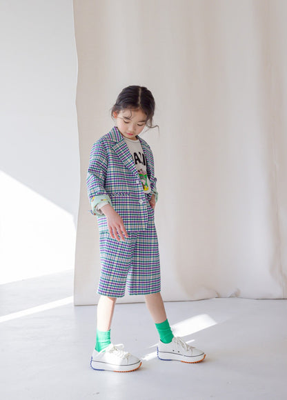 [PRE-ORDER] Kids Unisex Checkered 3/4 Pants – Stretch Plaid Cropped Trousers
