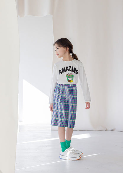 [PRE-ORDER] Kids Unisex Checkered 3/4 Pants – Stretch Plaid Cropped Trousers
