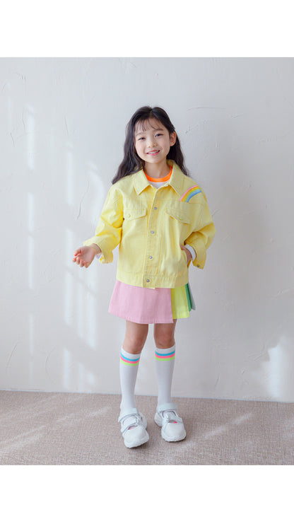[PRE-ORDER] Kids Unisex Rainbow Print Cotton Jacket – Light Yellow Spring Outerwear