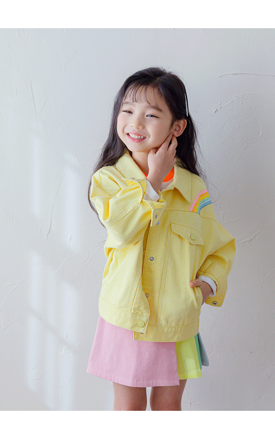 [PRE-ORDER] Kids Unisex Rainbow Print Cotton Jacket – Light Yellow Spring Outerwear