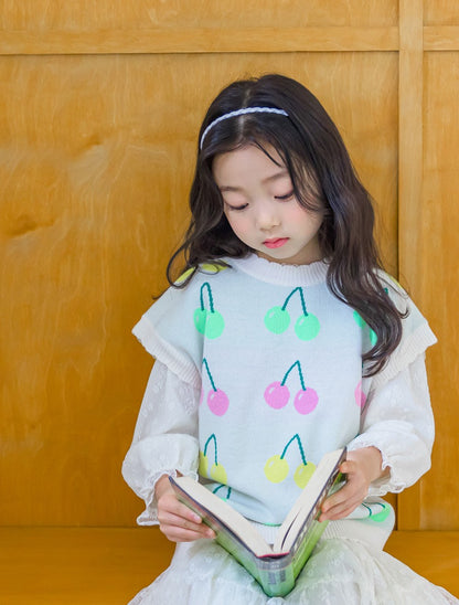 [PRE-ORDER] Kids Cherry Knit Vest – Soft & Colorful Sweater Vest  Layered Outfit Top