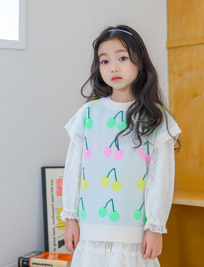 [PRE-ORDER] Kids Cherry Knit Vest – Soft & Colorful Sweater Vest  Layered Outfit Top