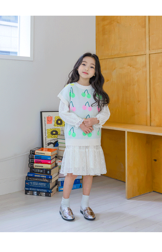 [PRE-ORDER] Kids Cherry Knit Vest – Soft & Colorful Sweater Vest  Layered Outfit Top
