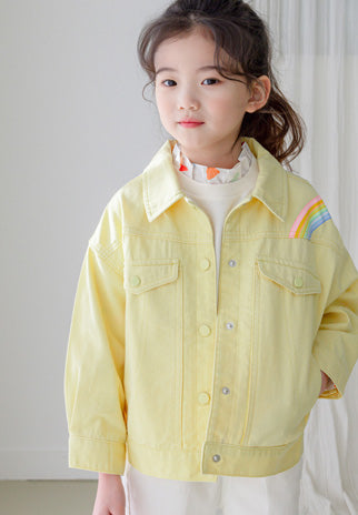 [PRE-ORDER] Kids Unisex Rainbow Print Cotton Jacket – Light Yellow Spring Outerwear