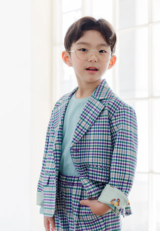 [PRE-ORDER] Kids Unisex Checkered Suit Jacket – Stretch Plaid Blazer