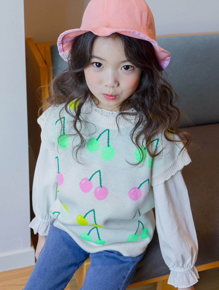 [PRE-ORDER] Kids Cherry Knit Vest – Soft & Colorful Sweater Vest  Layered Outfit Top