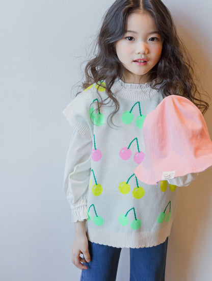 [PRE-ORDER] Kids Cherry Knit Vest – Soft & Colorful Sweater Vest  Layered Outfit Top