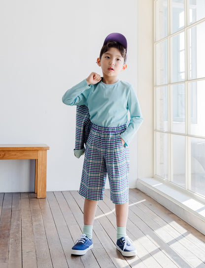 [PRE-ORDER] Kids Unisex Checkered 3/4 Pants – Stretch Plaid Cropped Trousers