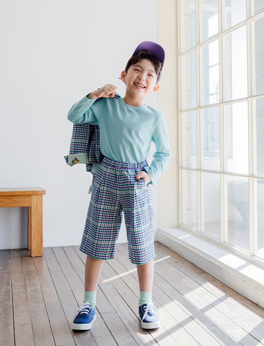[PRE-ORDER] Kids Unisex Checkered 3/4 Pants – Stretch Plaid Cropped Trousers