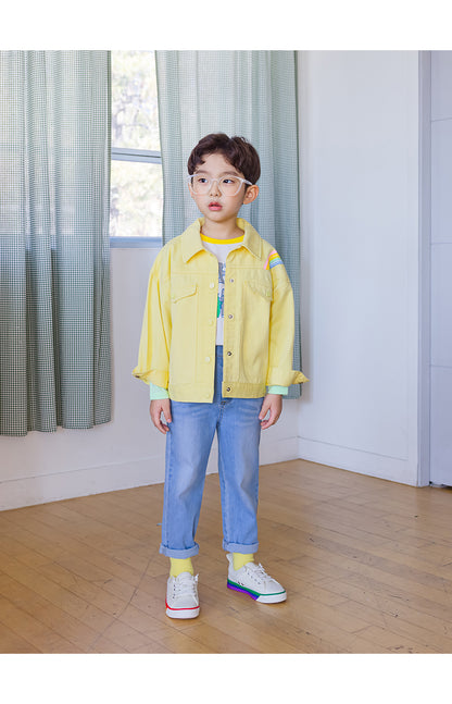 [PRE-ORDER] Kids Unisex Rainbow Print Cotton Jacket – Light Yellow Spring Outerwear