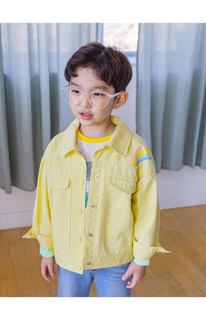 [PRE-ORDER] Kids Unisex Rainbow Print Cotton Jacket – Light Yellow Spring Outerwear