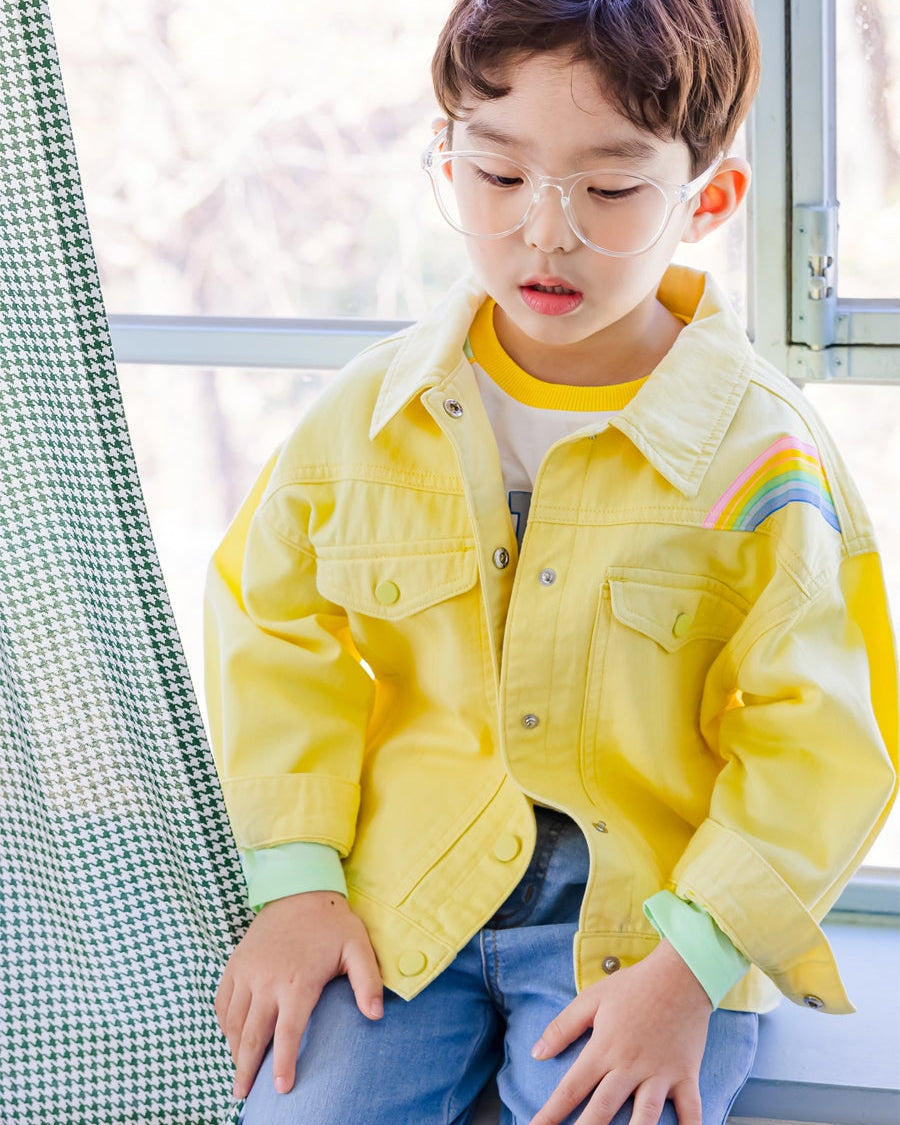 [PRE-ORDER] Kids Unisex Rainbow Print Cotton Jacket – Light Yellow Spring Outerwear