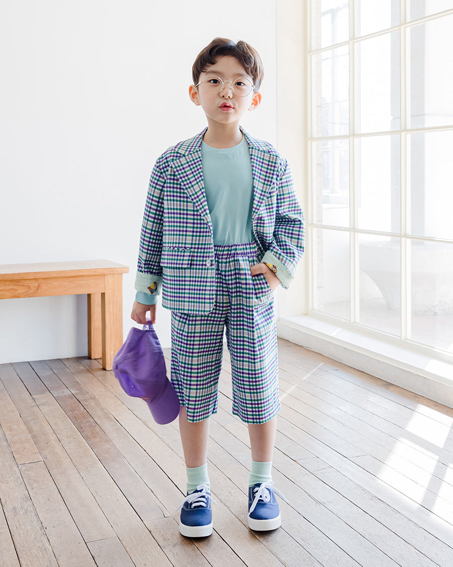 [PRE-ORDER] Kids Unisex Checkered Suit Jacket – Stretch Plaid Blazer