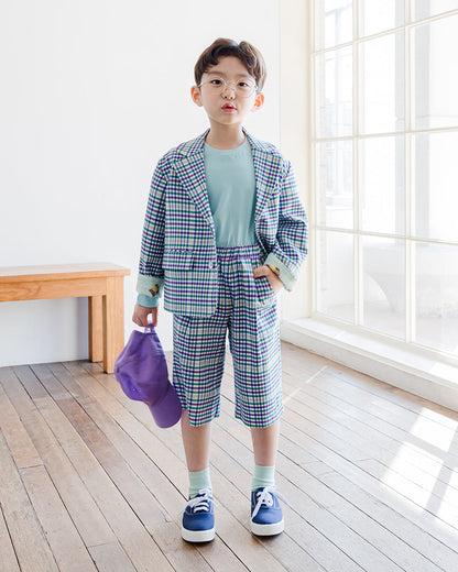 [PRE-ORDER] Kids Unisex Checkered Suit Jacket – Stretch Plaid Blazer
