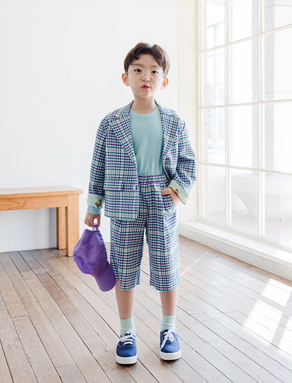 [PRE-ORDER] Kids Unisex Checkered 3/4 Pants – Stretch Plaid Cropped Trousers