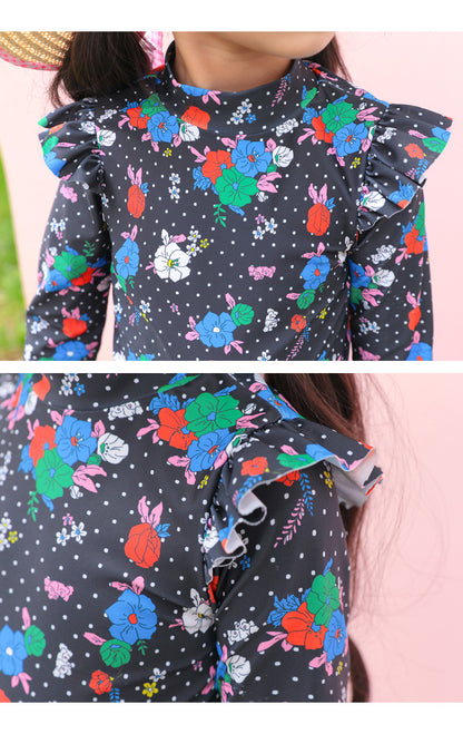 ILOVEJ Girls Dot & Floral Rash Guard Swim Set UV Protection Quick-Dry Two-Piece Swimwear for Kids | Ages 4–12