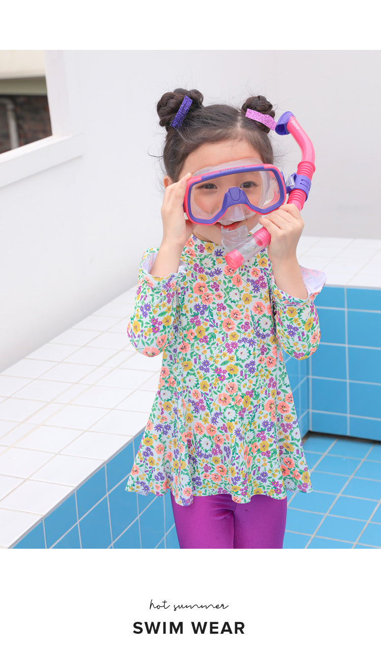 ILOVEJ Girls Flower Love One-Piece Rash Guard Swim Set UV Protection Quick-Dry Swimwear for Kids | Ages 4–12