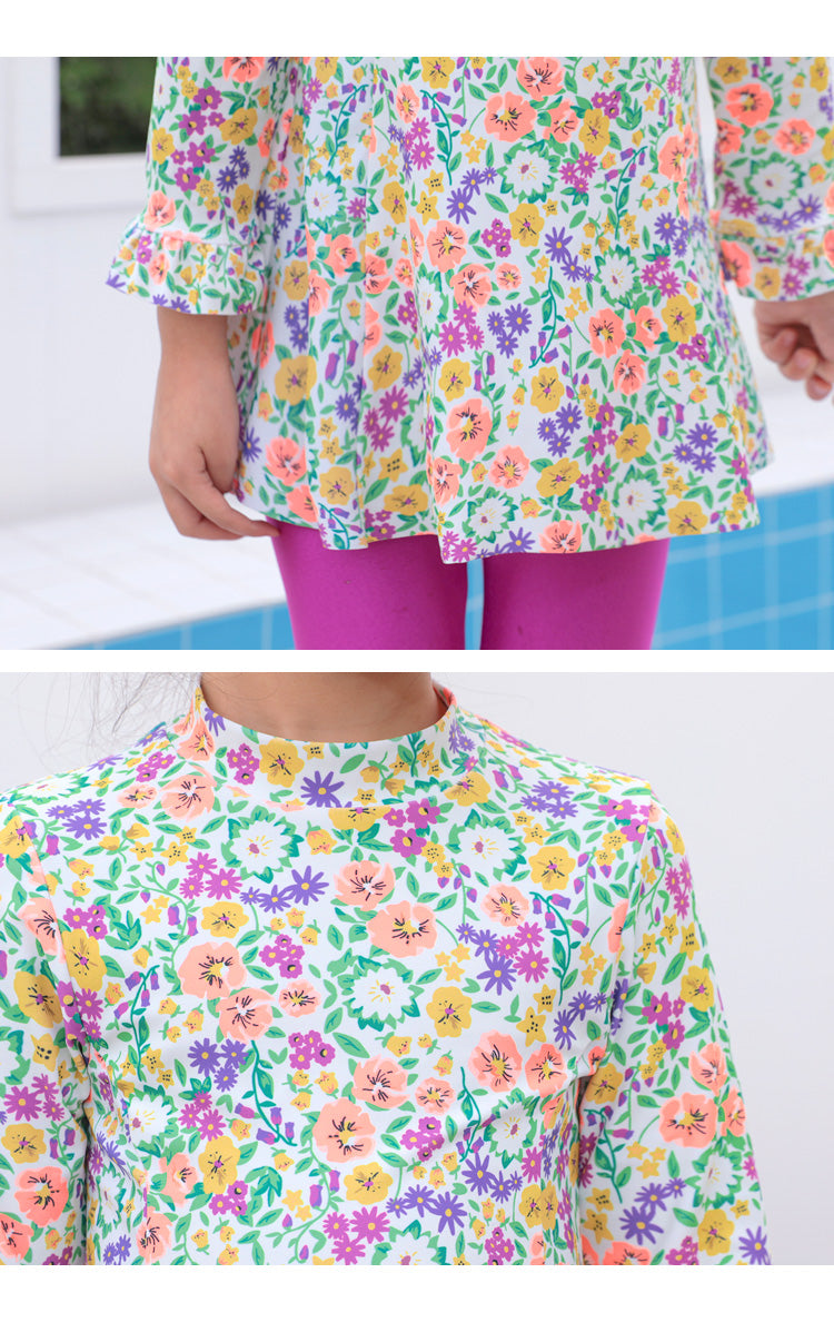 ILOVEJ Girls Flower Love One-Piece Rash Guard Swim Set UV Protection Quick-Dry Swimwear for Kids | Ages 4–12