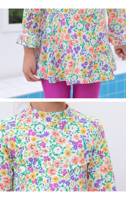 ILOVEJ Girls Flower Love One-Piece Rash Guard Swim Set UV Protection Quick-Dry Swimwear for Kids | Ages 4–12