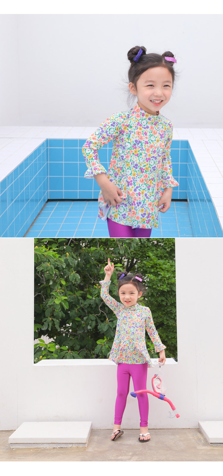 ILOVEJ Girls Flower Love One-Piece Rash Guard Swim Set UV Protection Quick-Dry Swimwear for Kids | Ages 4–12