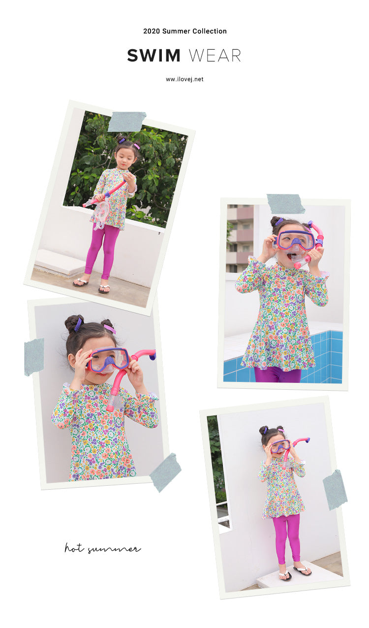 ILOVEJ Girls Flower Love One-Piece Rash Guard Swim Set UV Protection Quick-Dry Swimwear for Kids | Ages 4–12
