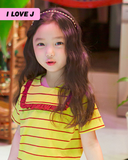 Square Neck Frill Short Sleeve Shirt Top for Girls