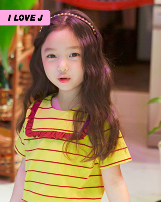 Square Neck Frill Short Sleeve Shirt Top for Girls