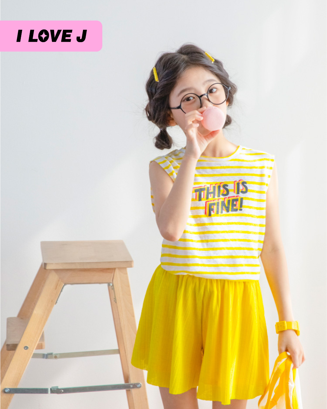 Striped Sleeveless Top and Yellow Linen Kids Shorts