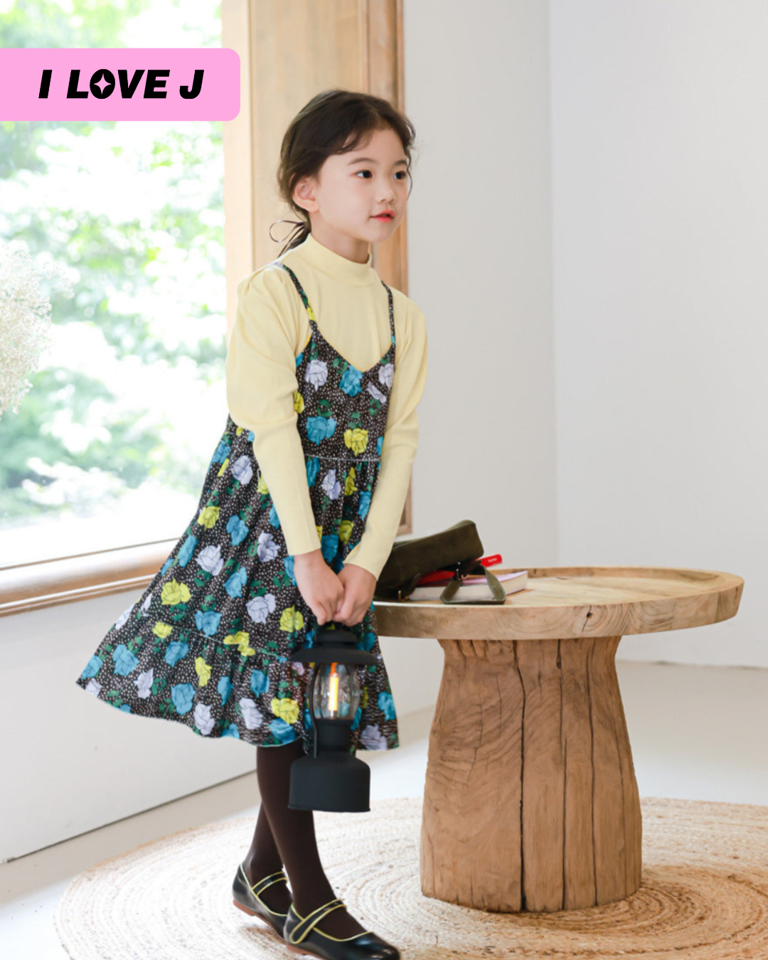 Velvet Rose Layered Dress with Puff Sleeve Tee