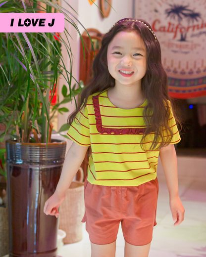 Square Neck Frill Short Sleeve Shirt Top for Girls
