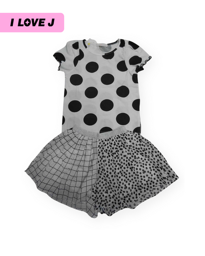 Polka Dot Kids T-shirt + Checkered Skirt Pants