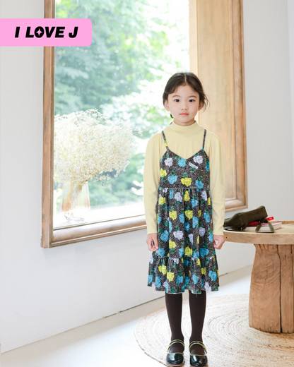 Velvet Rose Layered Dress with Puff Sleeve Tee