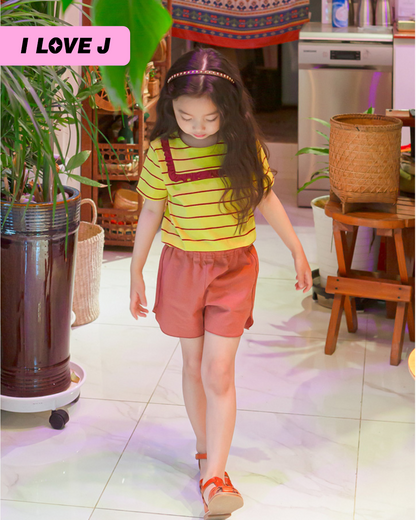 Square Neck Frill Short Sleeve Shirt Top for Girls