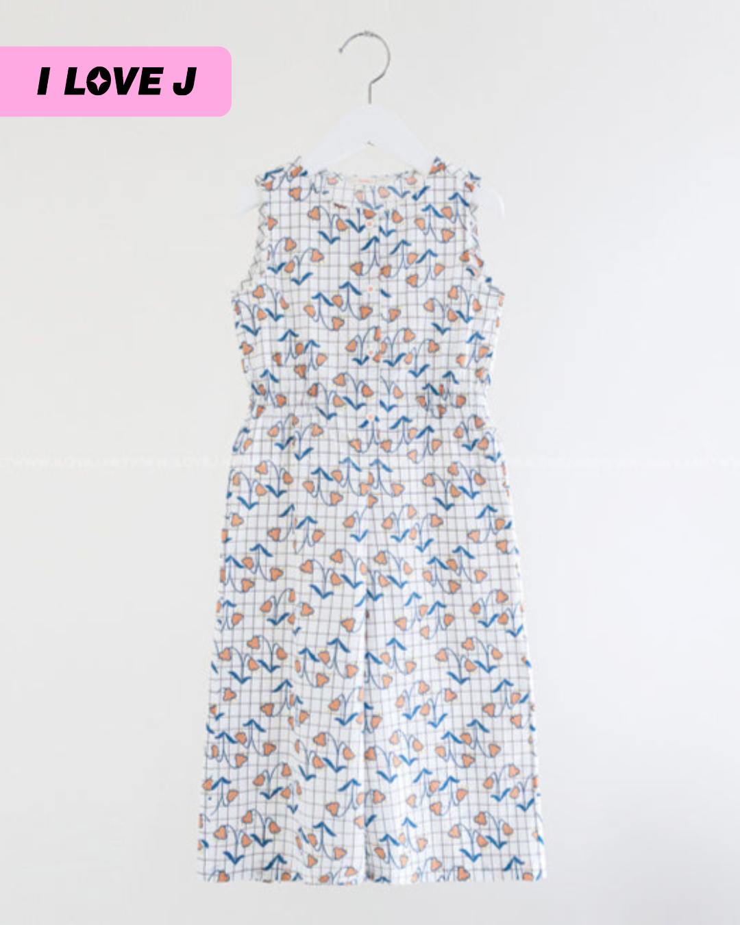 MINA Lightweight Cotton Checkered Floral Jumpsuit
