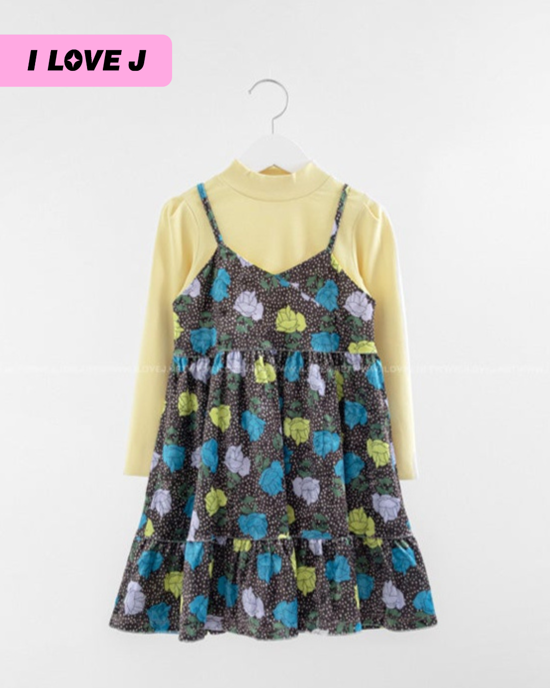 Velvet Rose Layered Dress with Puff Sleeve Tee