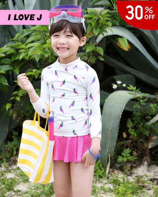 I LOVE J Kids Tropical Bird Longsleeve Rash Guard Set | Ages 4–11