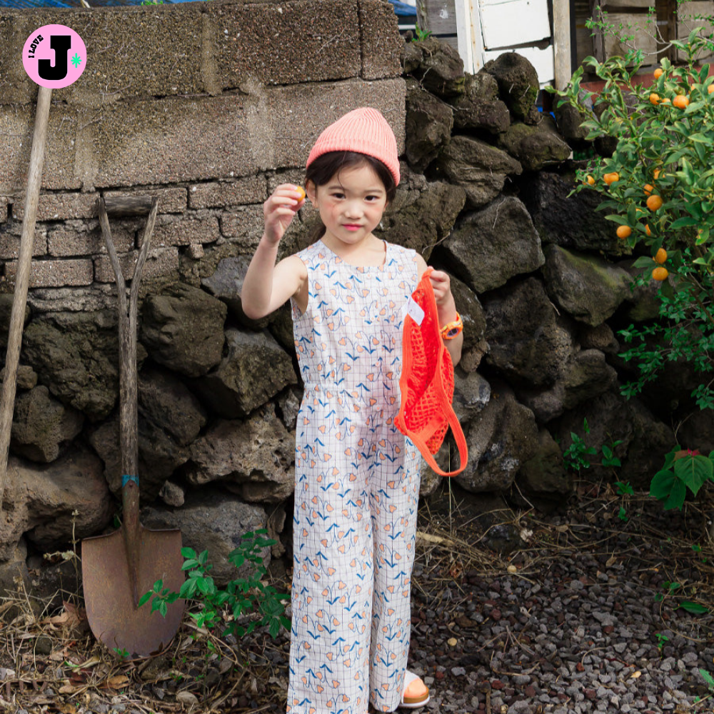I LOVE J Kids MINA Lightweight Cotton Checkered Floral Jumpsuit | Ages 3-11