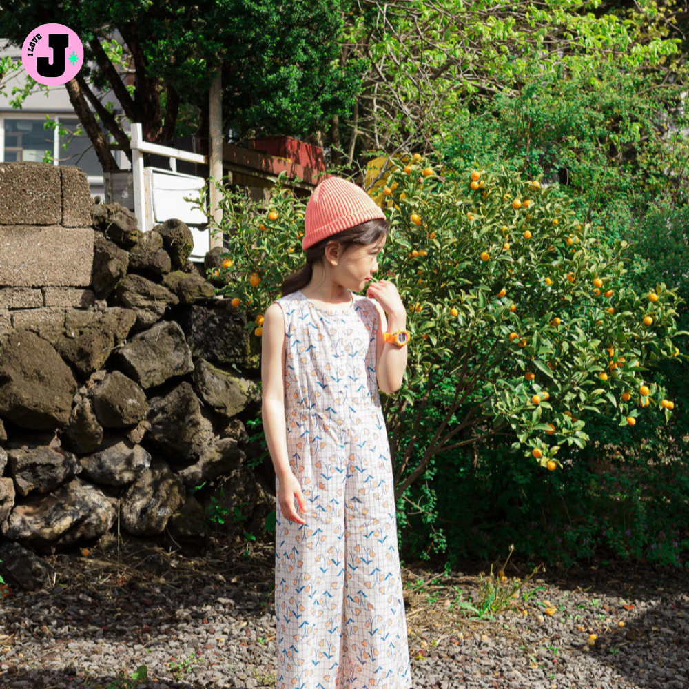 I LOVE J Kids MINA Lightweight Cotton Checkered Floral Jumpsuit | Ages 3-11