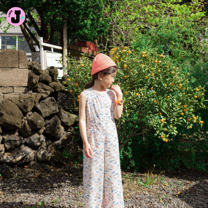 I LOVE J Kids MINA Lightweight Cotton Checkered Floral Jumpsuit | Ages 3-11