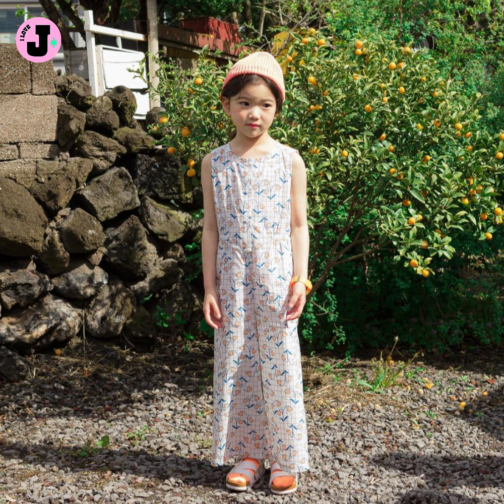 I LOVE J Kids MINA Lightweight Cotton Checkered Floral Jumpsuit | Ages 3-11