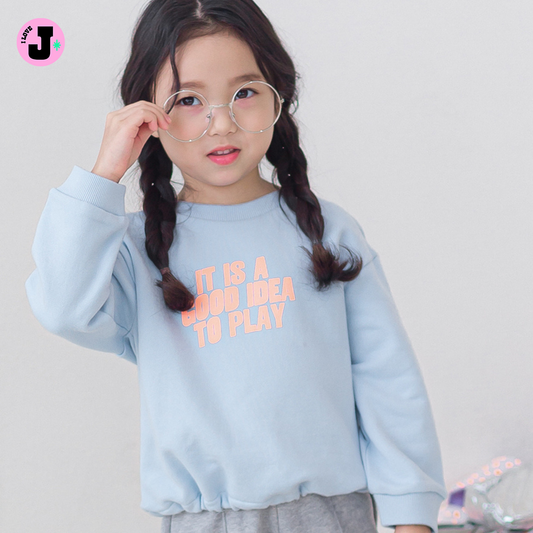 I LOVE J Kids “GOOD IDEA” Printed Sky Blue Cotton Unisex Pullover Sweatshirt | Ages 3-8