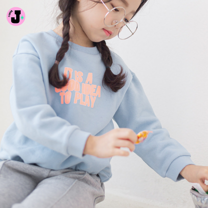I LOVE J Kids “GOOD IDEA” Printed Sky Blue Cotton Unisex Pullover Sweatshirt | Ages 3-8