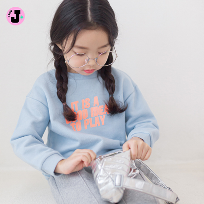 I LOVE J Kids “GOOD IDEA” Printed Sky Blue Cotton Unisex Pullover Sweatshirt | Ages 3-8