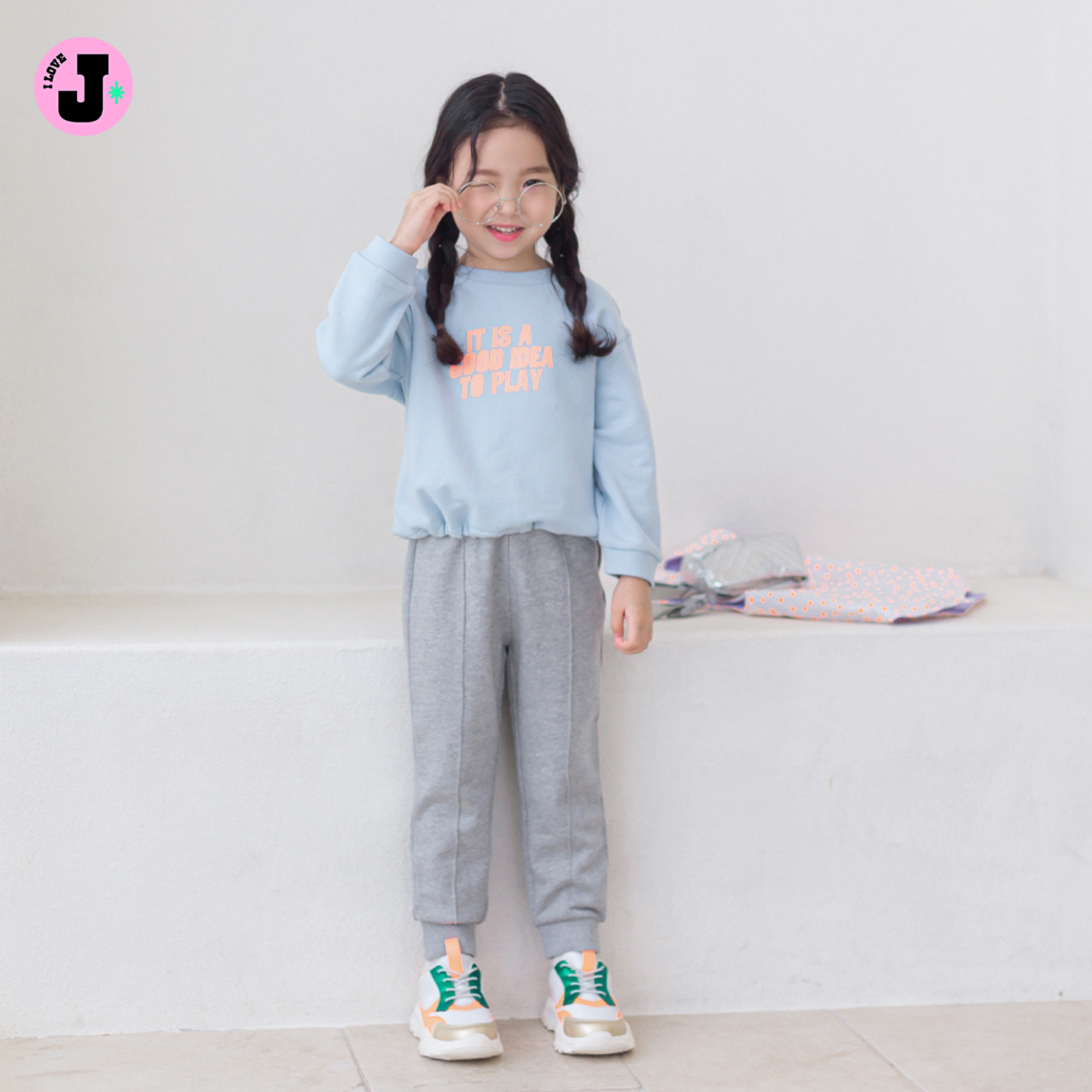 I LOVE J Kids “GOOD IDEA” Printed Sky Blue Cotton Unisex Pullover Sweatshirt | Ages 3-8