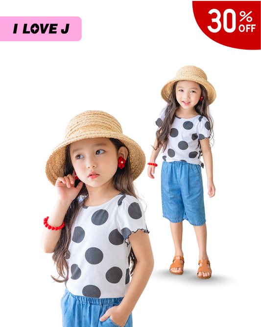 Girls Polka Dot Short Sleeve Top
