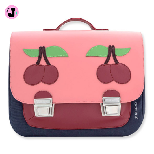 I LOVE J Kids Cherry Pink Classic School Backpack JEUNE PREMIER Collab Lightweight Durable